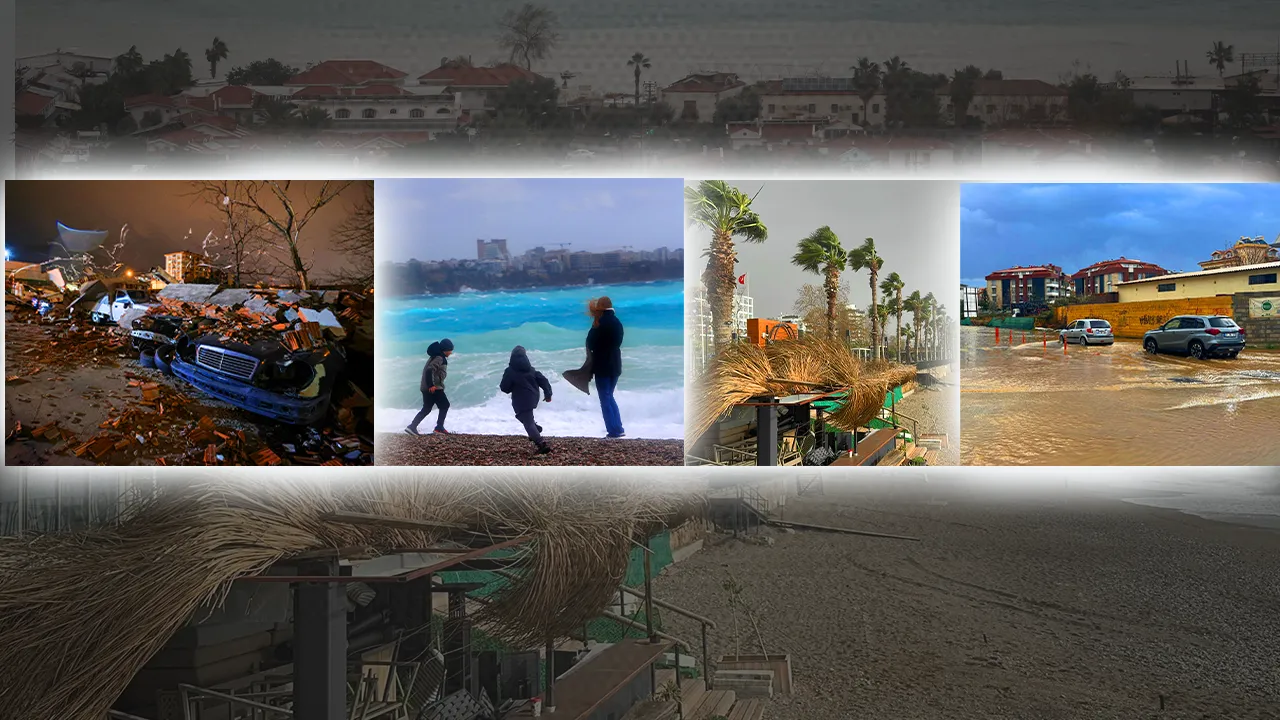 Fırtına üstüne fırtına! Çatılar uçtu, denizle kara birleşti, tabelalar devrildi