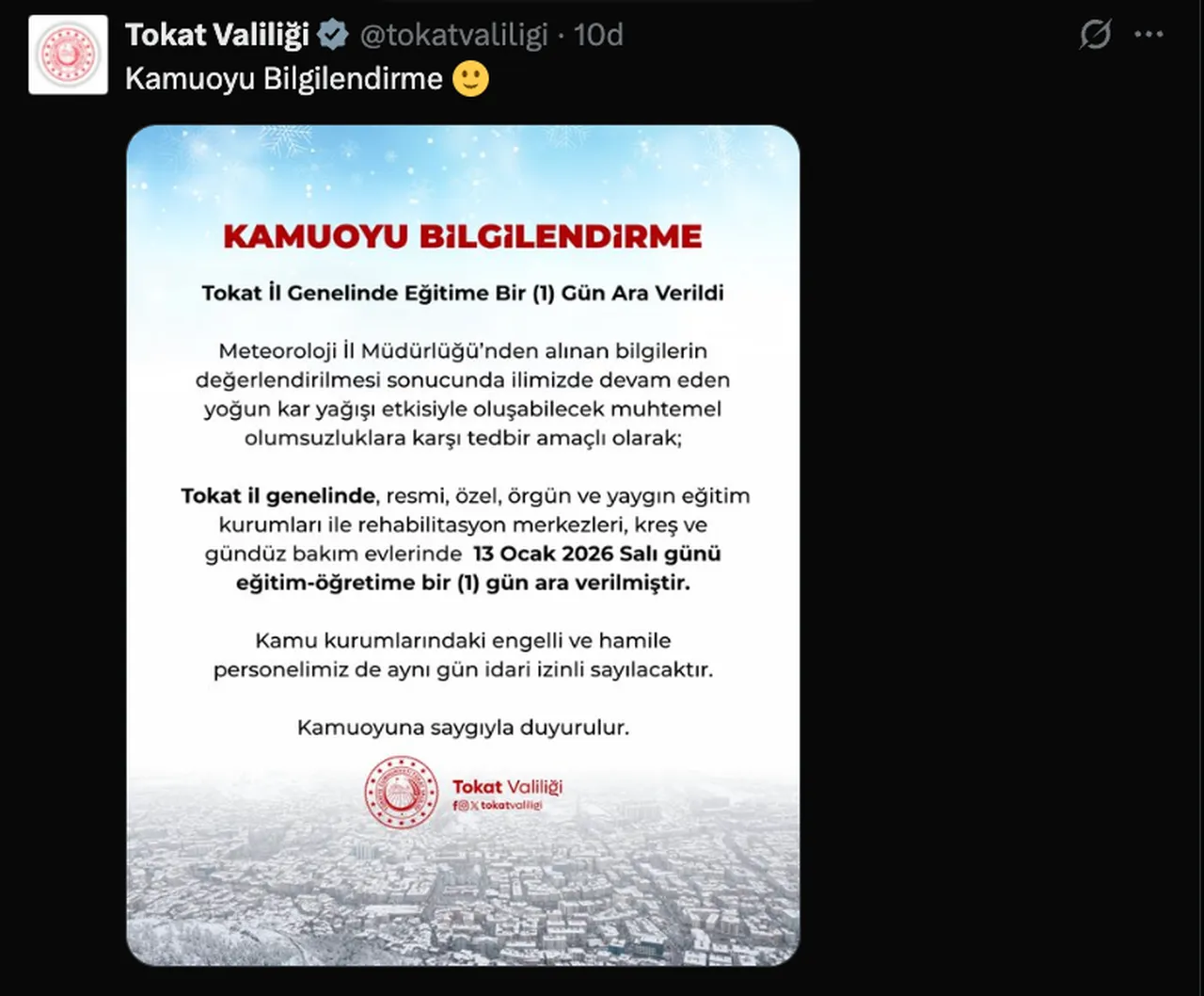 13 Ocak kar tatili olan iller ve valilik açıklamaları! Yarın okullar tatil mi?