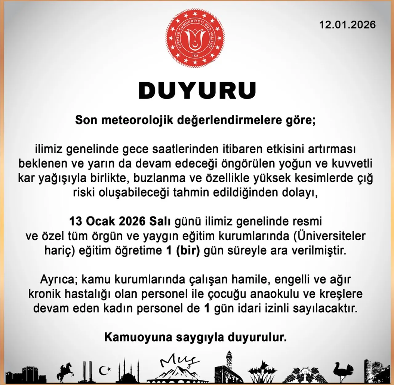 13 Ocak kar tatili olan iller ve valilik açıklamaları! Yarın okullar tatil mi?