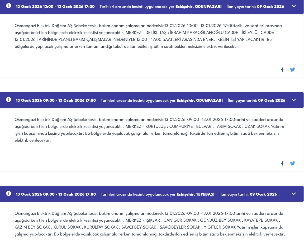 Eskişehir elektrik kesintisi: 12-13 Ocak Eskişehirde elektrikler ne zaman gelecek? OEDAŞ planlı kesinti listesi