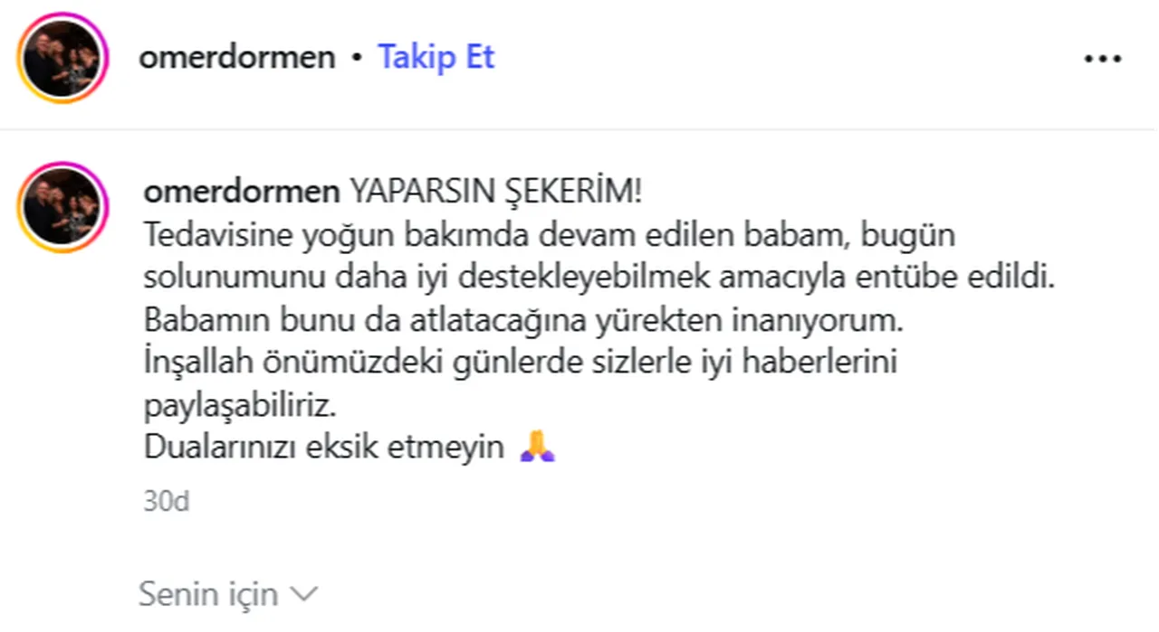 Oğlu Ömer Dormen duyurdu! Haldun Dormen entübe edildi