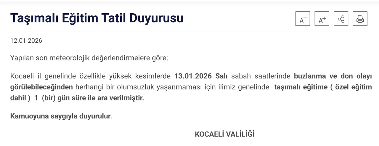 13 Ocak kar tatili olan iller ve valilik açıklamaları! Yarın okullar tatil mi?