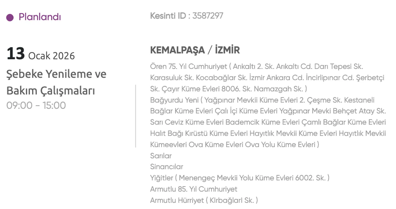 İzmir elektrik kesintisi: 13 Ocak İzmirde elektrikler ne zaman gelecek? Gediz Elektrik güncel kesinti listesi