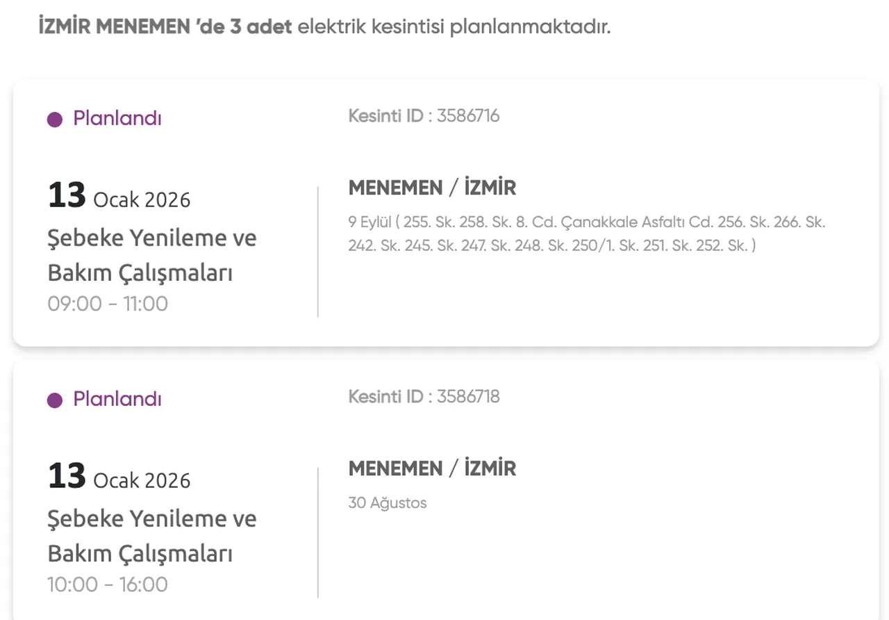 İzmir elektrik kesintisi: 13 Ocak İzmirde elektrikler ne zaman gelecek? Gediz Elektrik güncel kesinti listesi