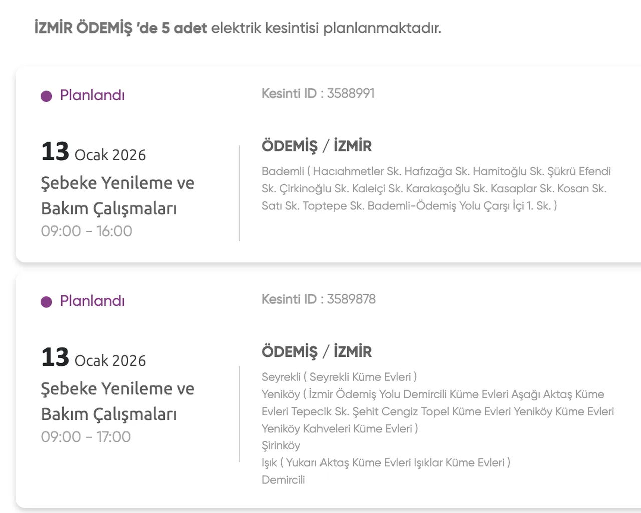 İzmir elektrik kesintisi: 13 Ocak İzmirde elektrikler ne zaman gelecek? Gediz Elektrik güncel kesinti listesi