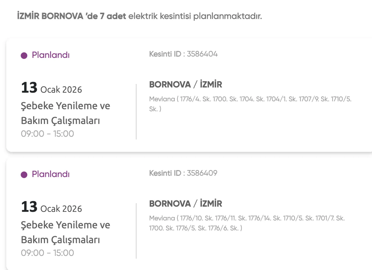 İzmir elektrik kesintisi: 13 Ocak İzmirde elektrikler ne zaman gelecek? Gediz Elektrik güncel kesinti listesi