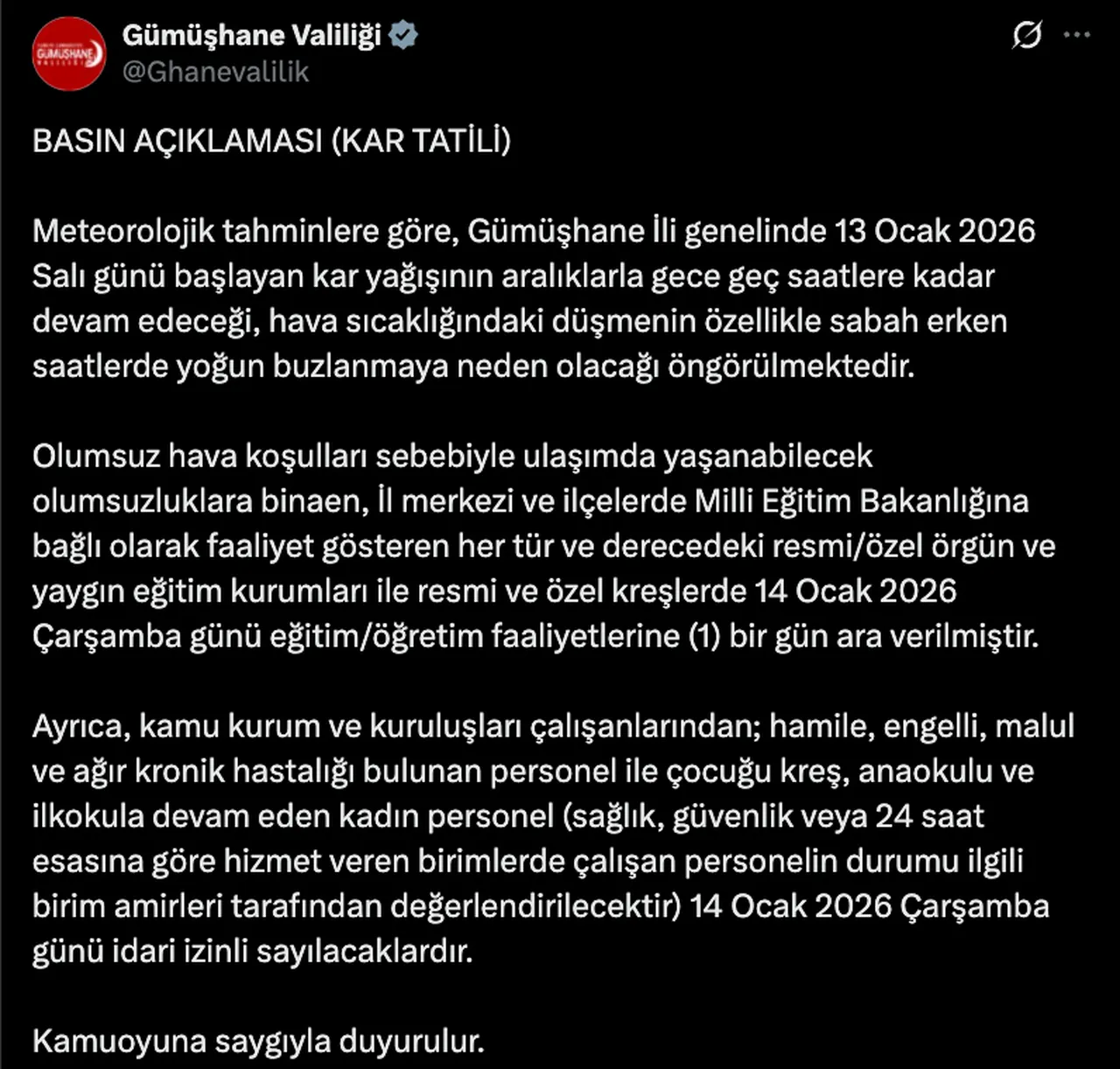 Yarın okullar tatil mi? 14 Ocak Çarşamba kar tatili olan iller