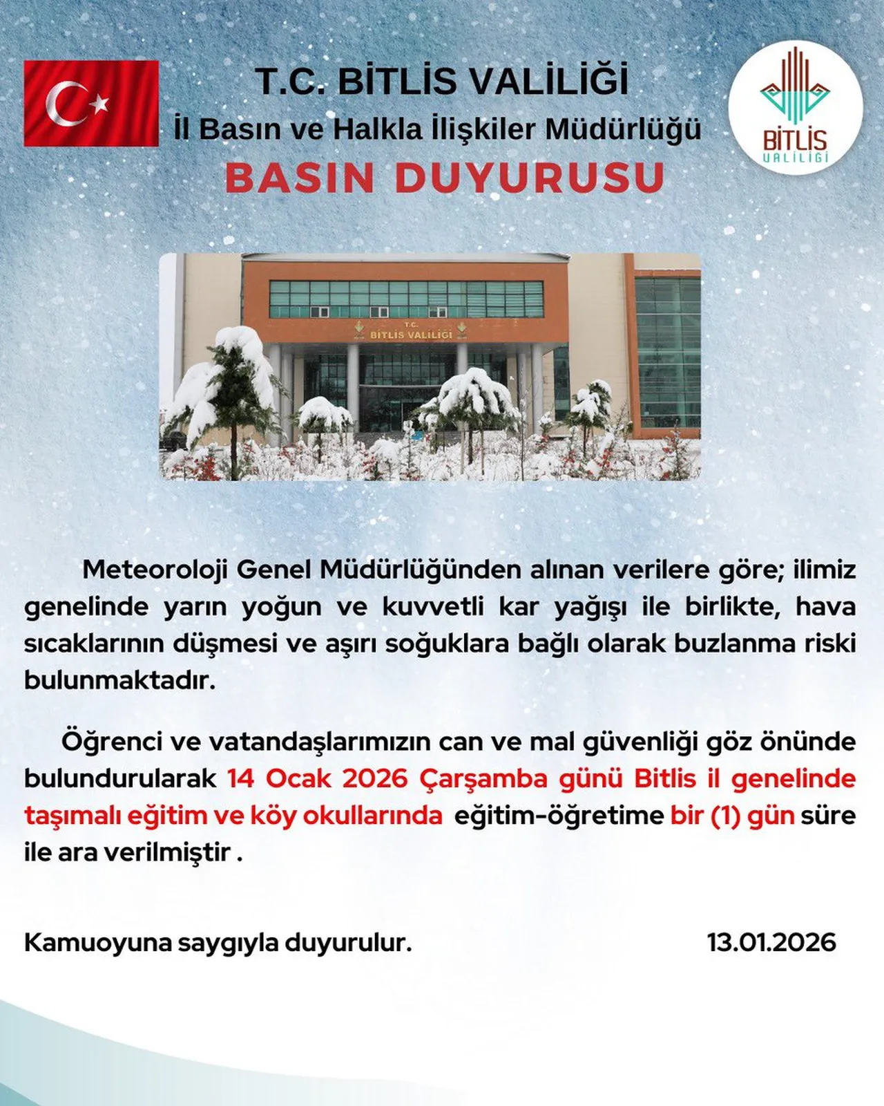 14 Ocak Çarşamba okullar tatil mi? Kar tatil olan iller!