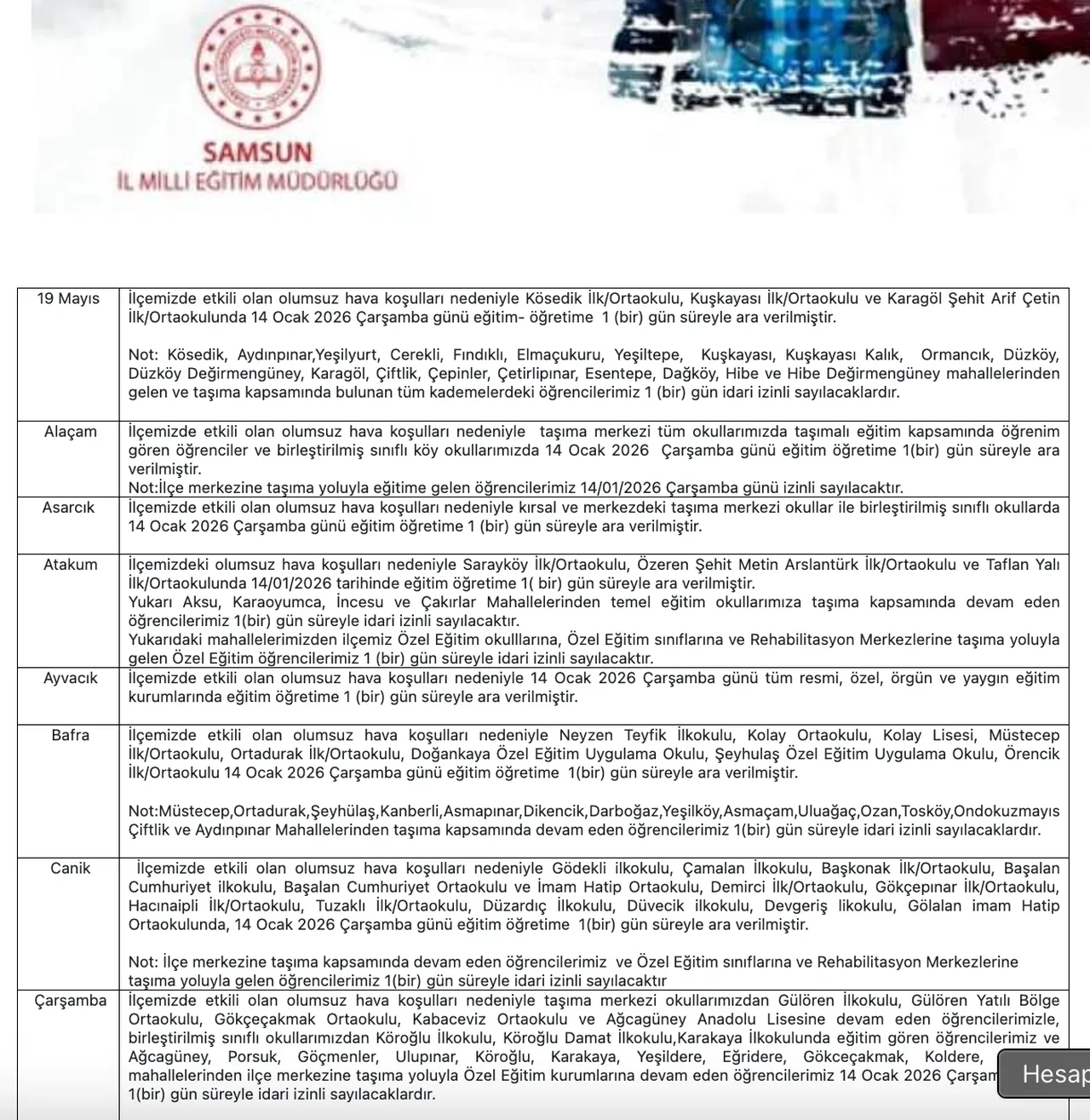 14 Ocak Çarşamba okullar tatil mi? Kar tatil olan iller!