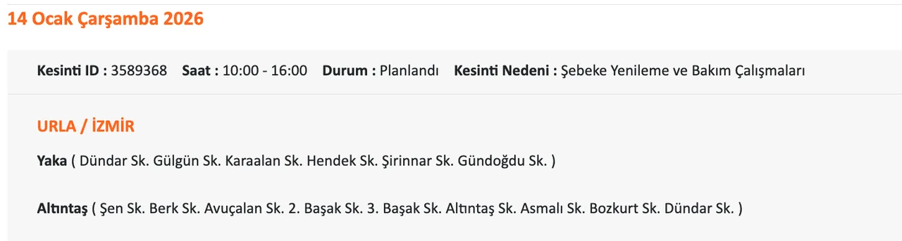 14 Ocak İzmirde (Ödemiş, Çeşme, Bornova, Buca) elektrikler ne zaman gelecek? Gediz Elektrik kesinti listesii
