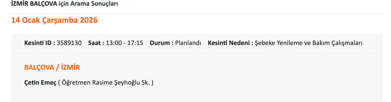 14 Ocak İzmirde (Ödemiş, Çeşme, Bornova, Buca) elektrikler ne zaman gelecek? Gediz Elektrik kesinti listesii