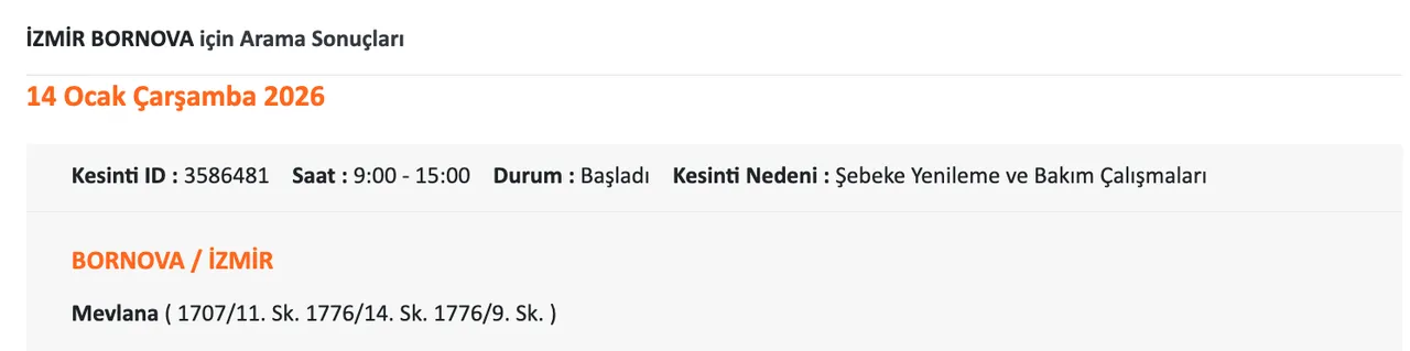14 Ocak İzmirde (Ödemiş, Çeşme, Bornova, Buca) elektrikler ne zaman gelecek? Gediz Elektrik kesinti listesii