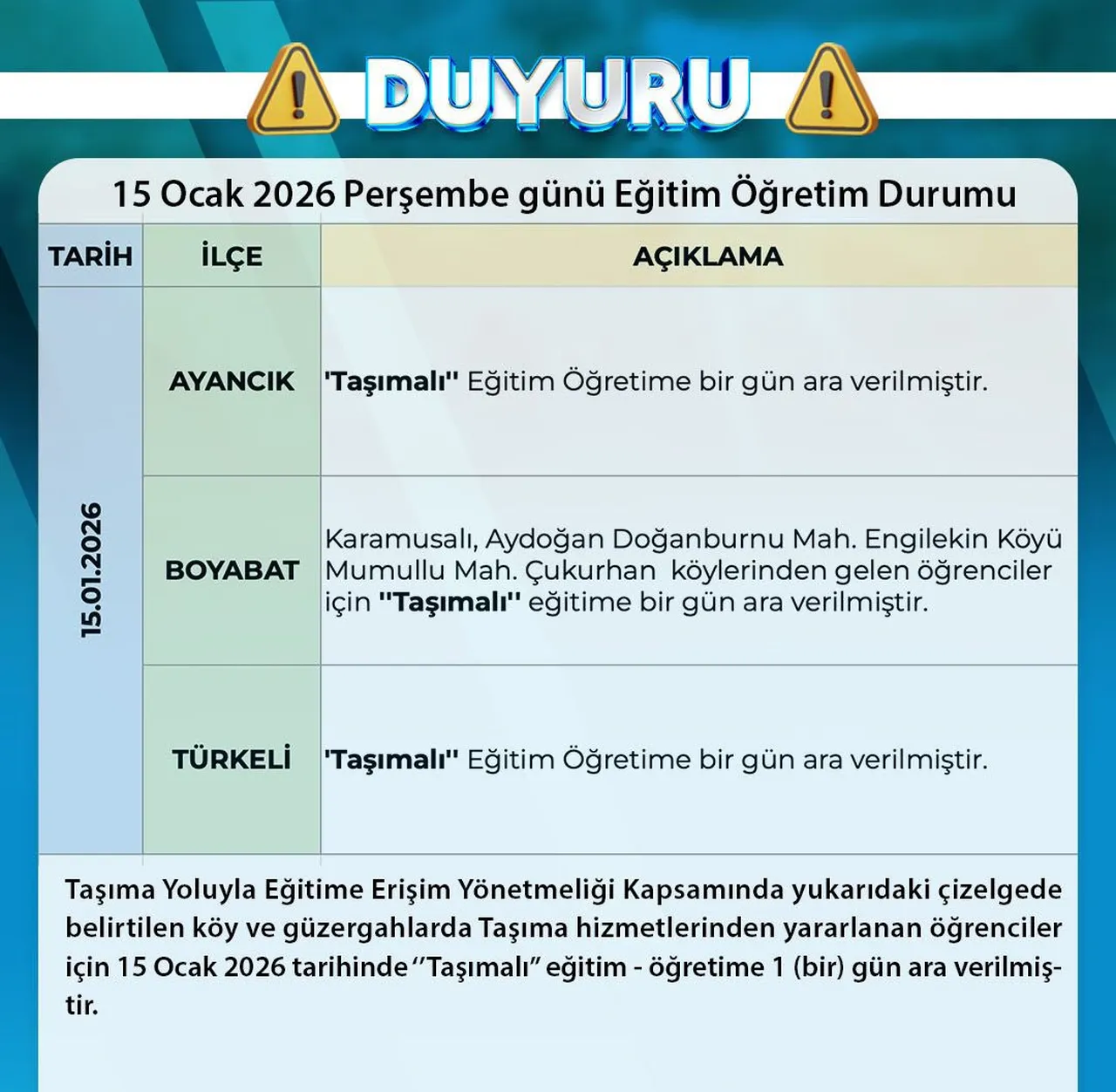 15 Ocak tatil olan iller açıklandı! Bugün okullar tatil mi, Perşembe günü kar tatili var mı?