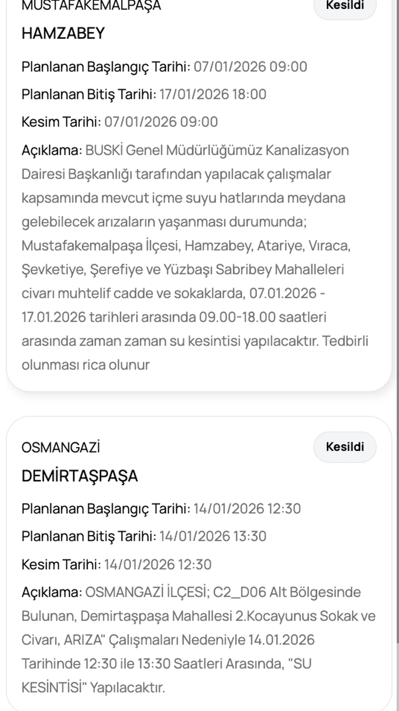 BUSKİ su kesintisi: 14 Ocak Bursada sular ne zaman gelecek?