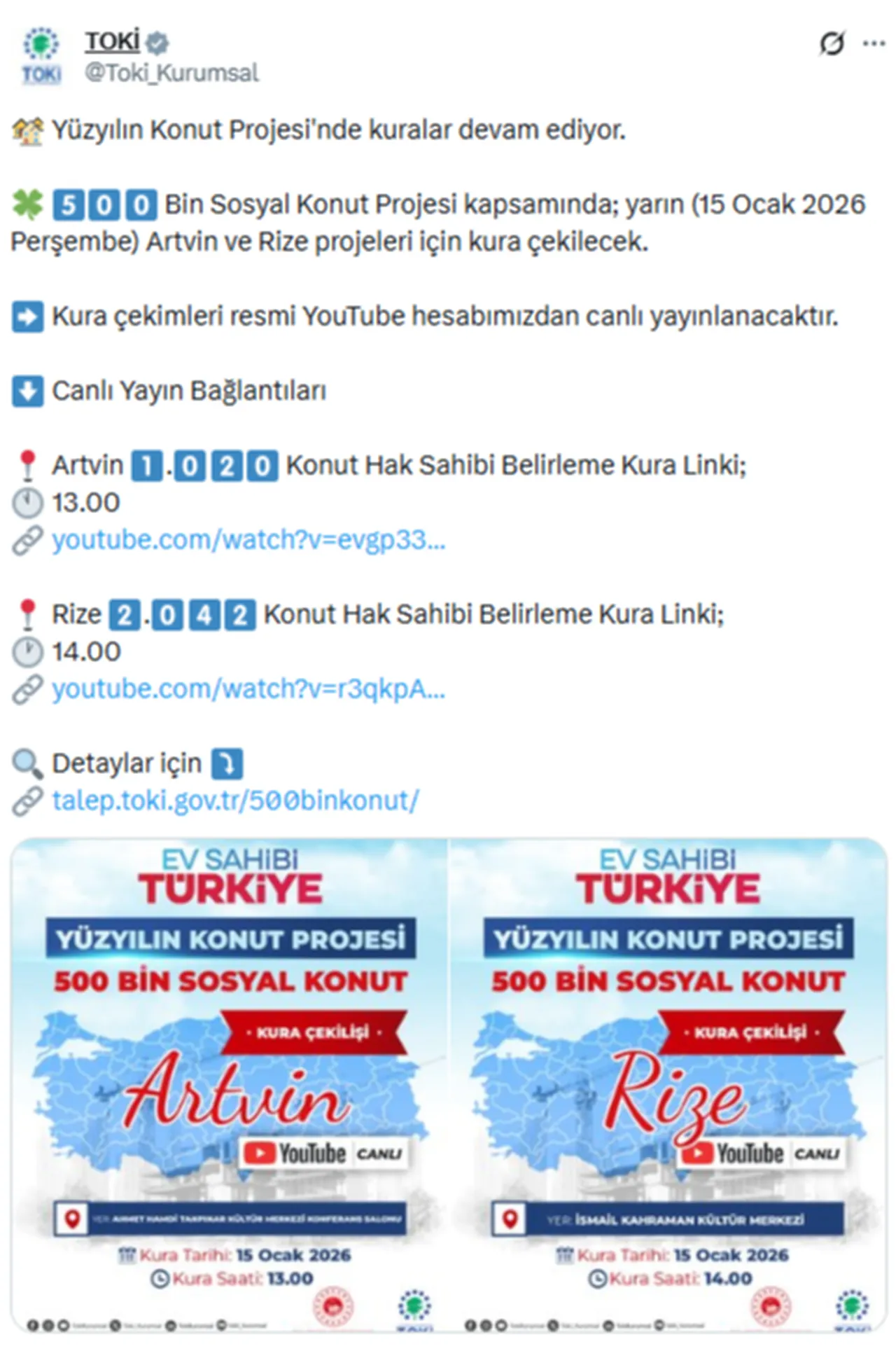 TOKİ Rize ve Artvin kura saati paylaşıldı! Kura çekimi ne zaman, saat kaçta?