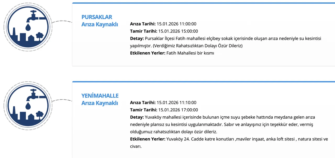 ASKİ duyurdu: Ankarada (Yenimahalle, Pursaklar) sular ne zaman gelecek?