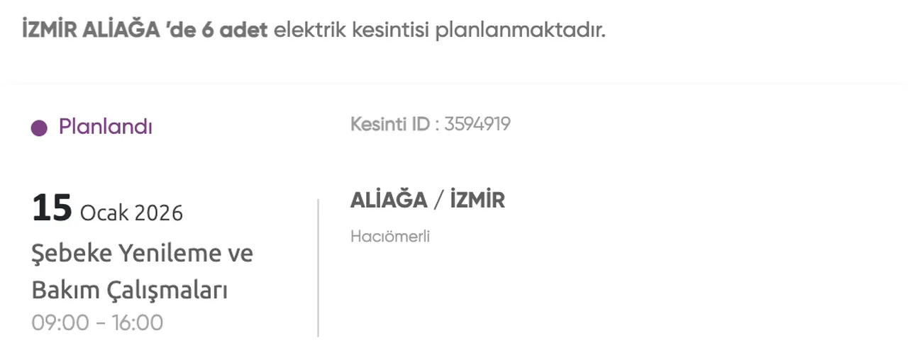 Gediz Elektrik kesintisi: 15 Ocak İzmir'de (Aliağa, Güzelbahçe, Beydağ) elektrikler ne zaman gelecek?