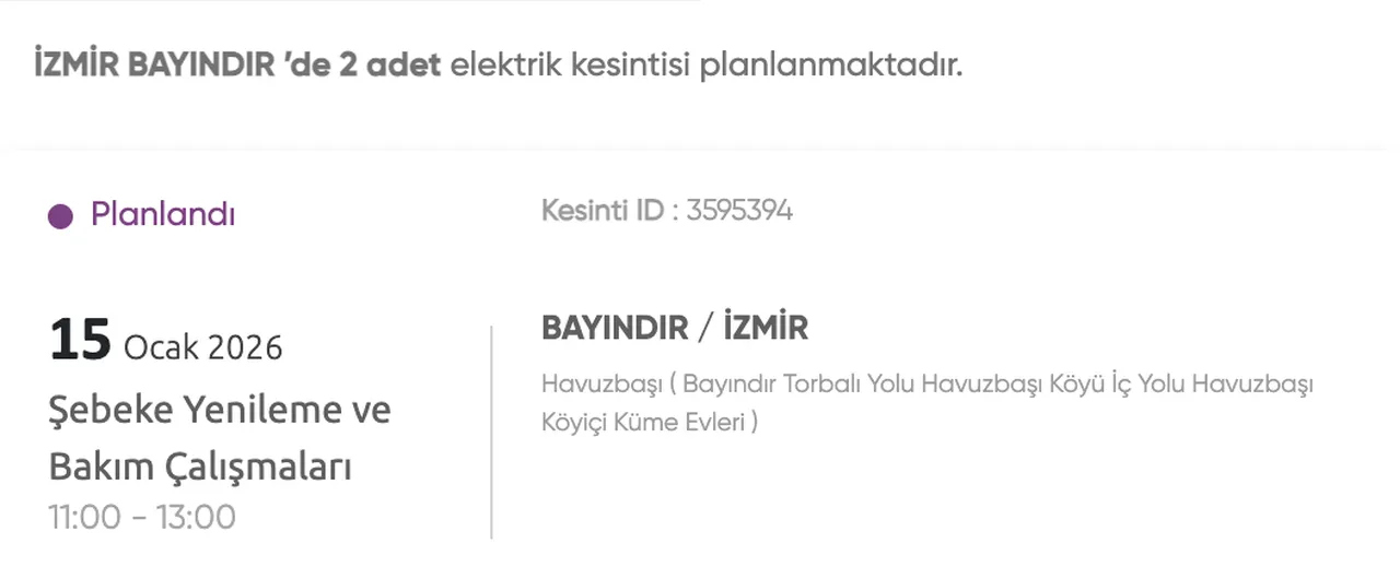 Gediz Elektrik kesintisi: 15 Ocak İzmir'de (Aliağa, Güzelbahçe, Beydağ) elektrikler ne zaman gelecek?