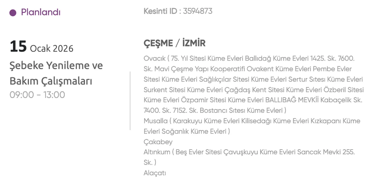 Gediz Elektrik kesintisi: 15 Ocak İzmir'de (Aliağa, Güzelbahçe, Beydağ) elektrikler ne zaman gelecek?