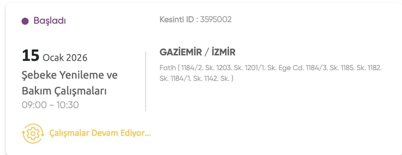 Gediz Elektrik kesintisi: 15 Ocak İzmir'de (Aliağa, Güzelbahçe, Beydağ) elektrikler ne zaman gelecek?