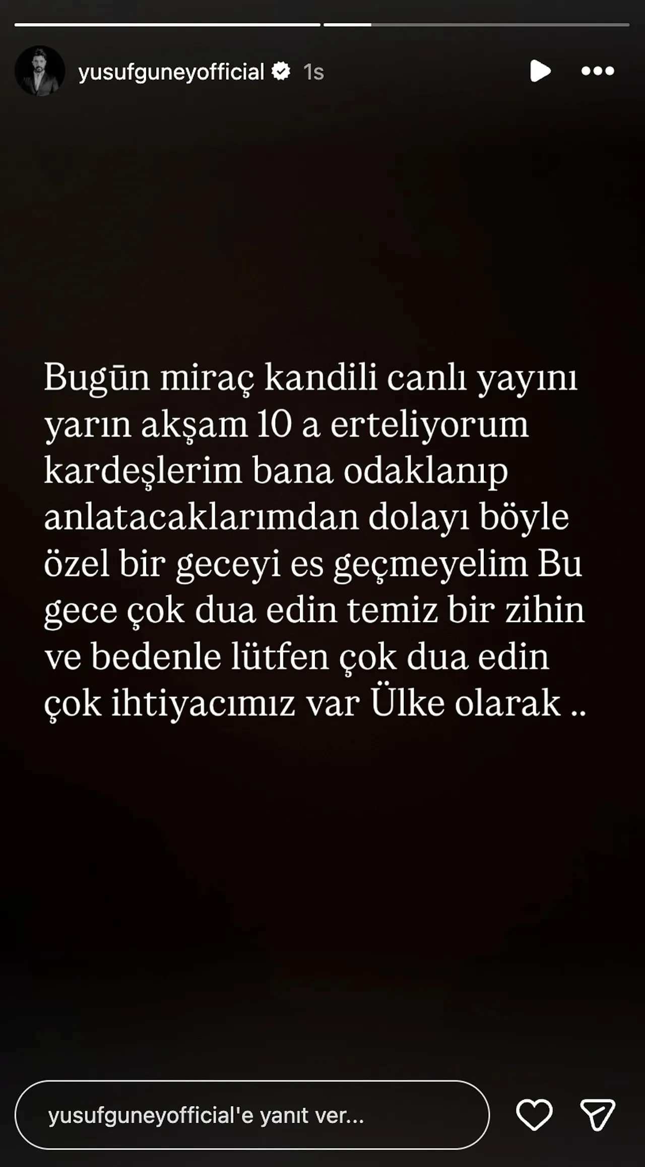 Yusuf Güney'in sosyal medya paylaşımı