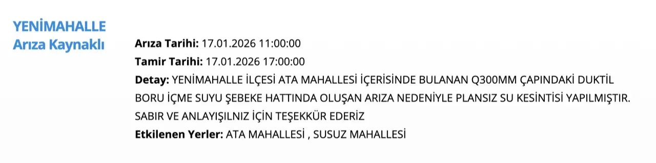 ASKİ su kesintisi: 17 Ocak Ankarada sular ne zaman gelecek, saat kaçta?