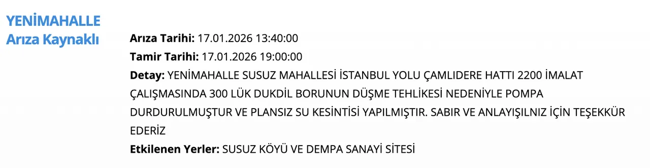 ASKİ su kesintisi: 17 Ocak Ankarada sular ne zaman gelecek, saat kaçta?