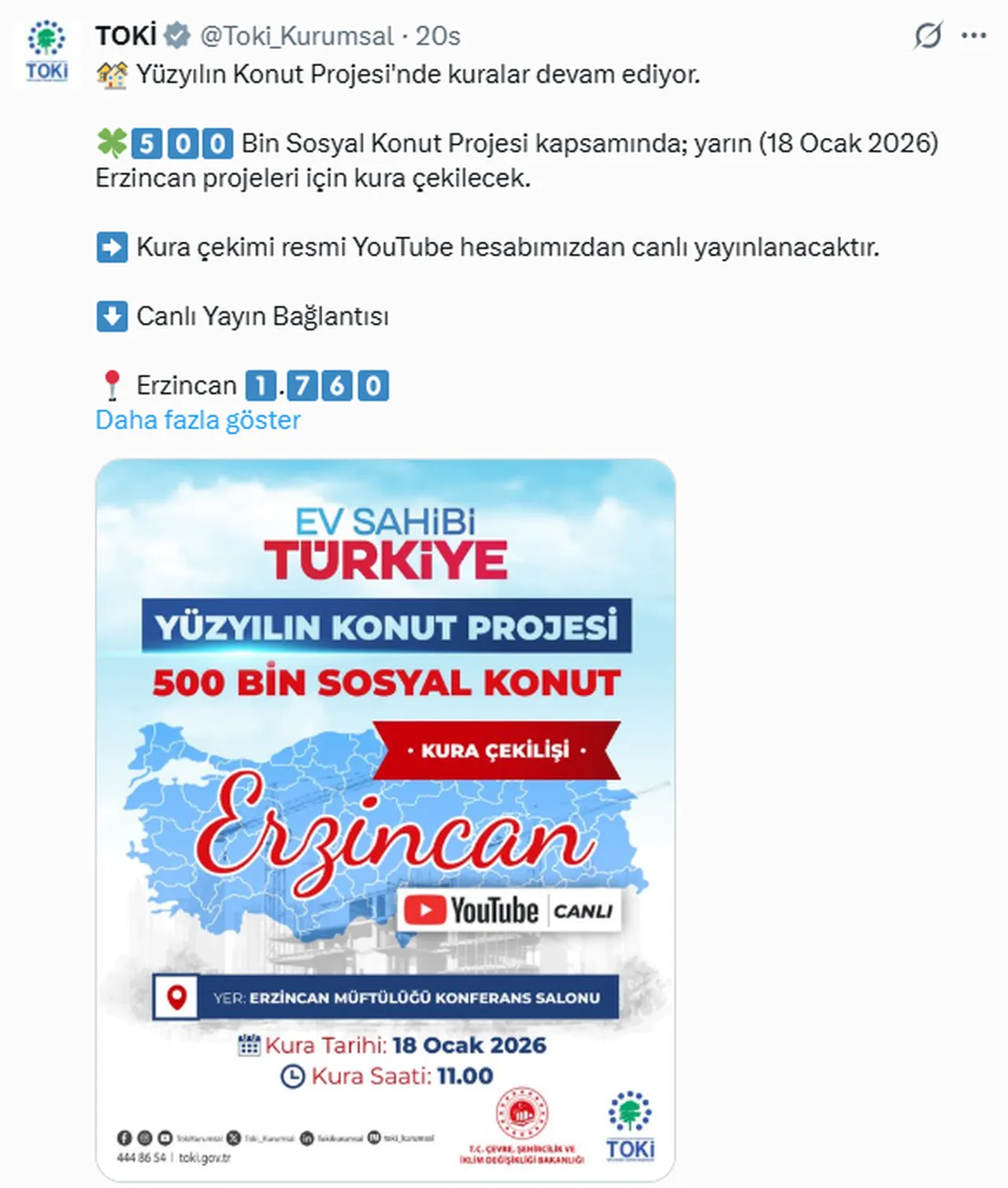 TOKİ Erzincan kura sonuçları isim listesi nasıl öğrenilir? TOKİ kura sonuçları sorgulama 2026