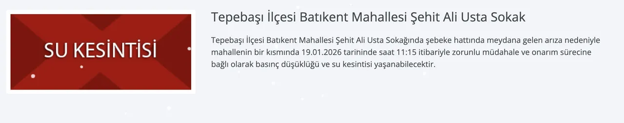 ESKİ duyurdu! Eskişehirde (Tepebaşı) sular ne zaman gelecek, saat kaçta?