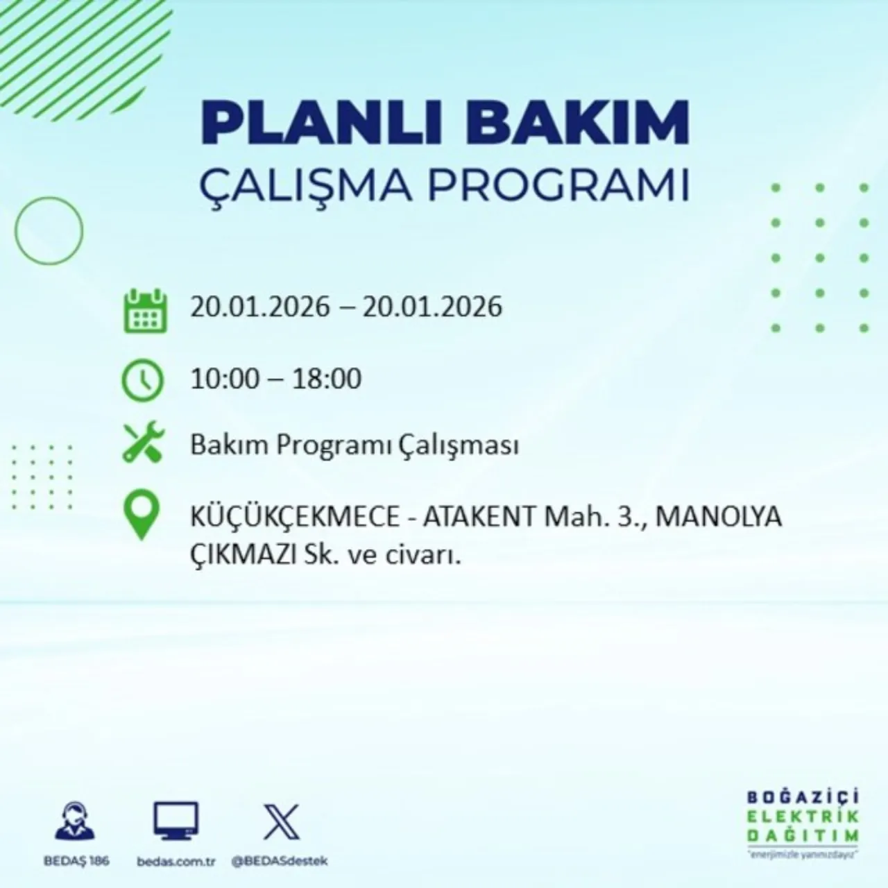 20 Ocak İstanbul elektrik kesintisi 