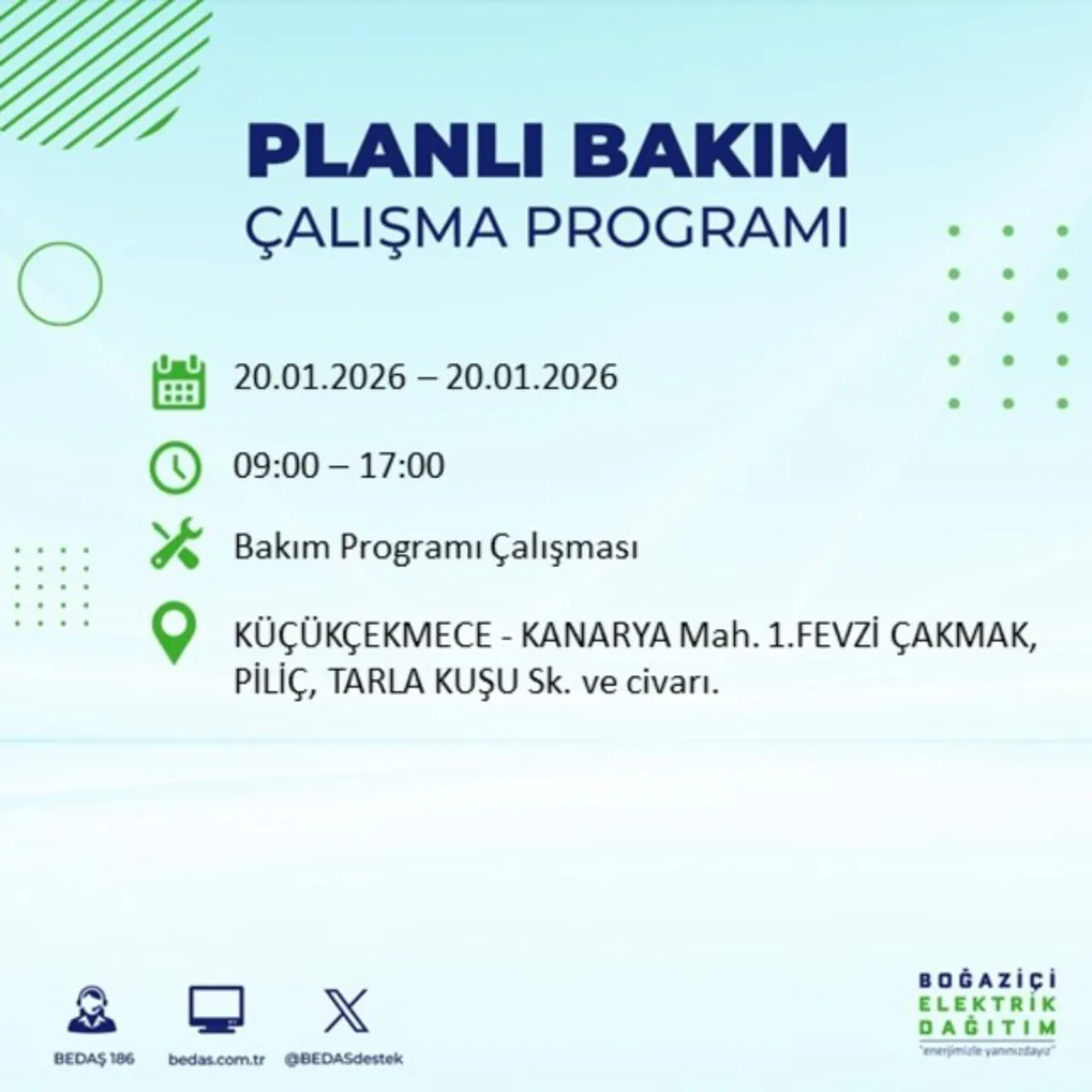 20 Ocak İstanbul elektrik kesintisi 
