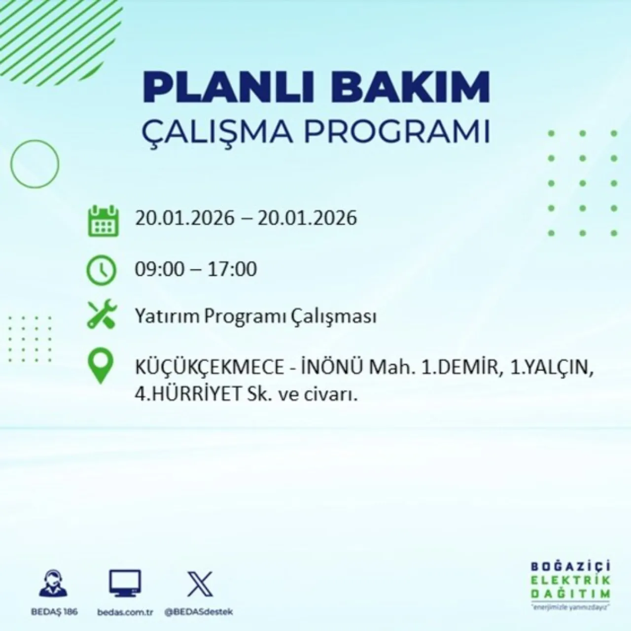 20 Ocak İstanbul elektrik kesintisi 