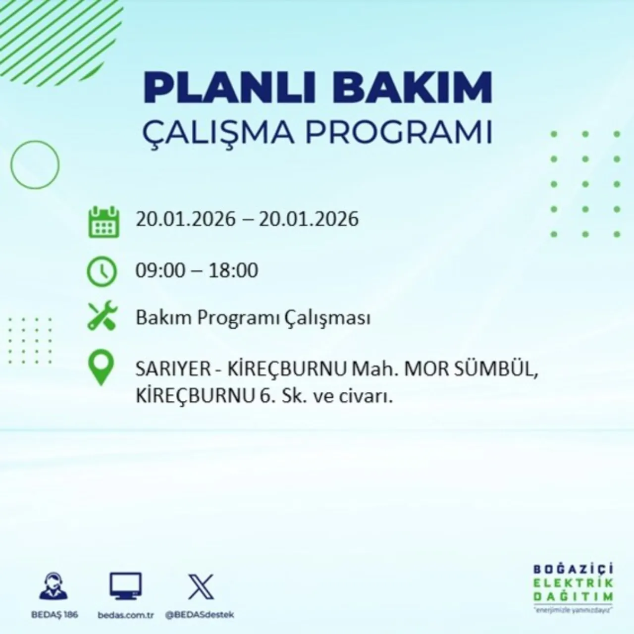 20 Ocak İstanbul elektrik kesintisi 