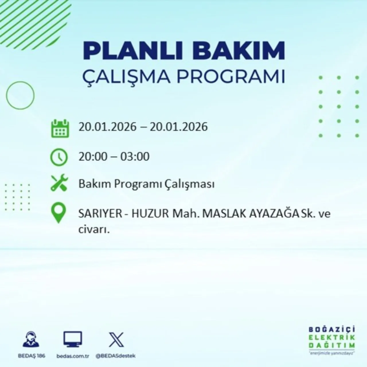 20 Ocak İstanbul elektrik kesintisi 