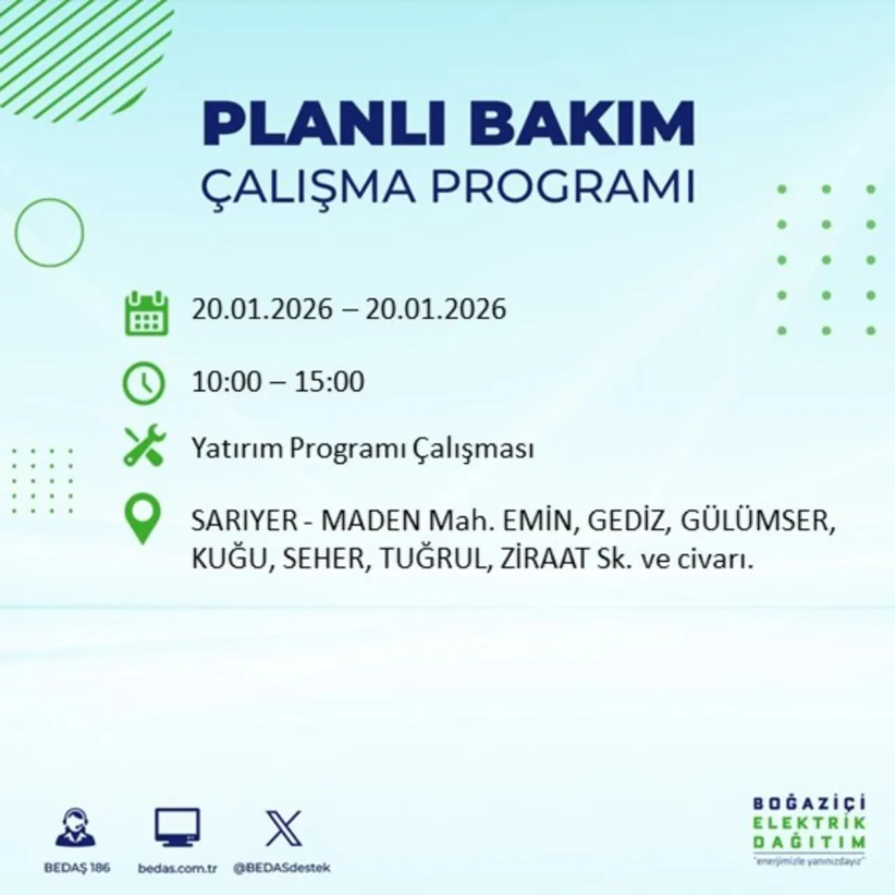 20 Ocak İstanbul elektrik kesintisi 