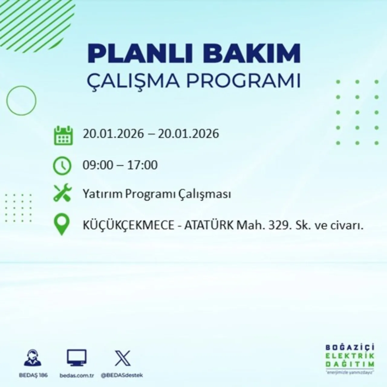 20 Ocak İstanbul elektrik kesintisi 