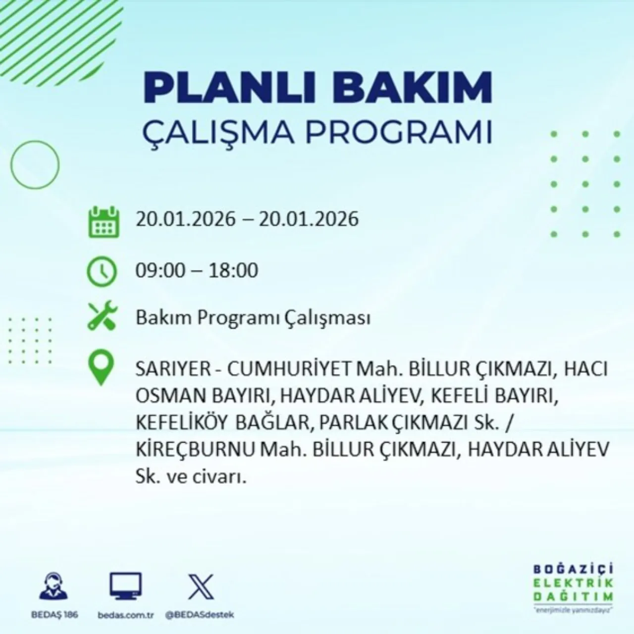 20 Ocak İstanbul elektrik kesintisi 