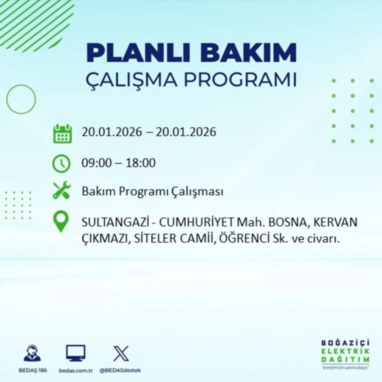 20 Ocak İstanbul elektrik kesintisi 