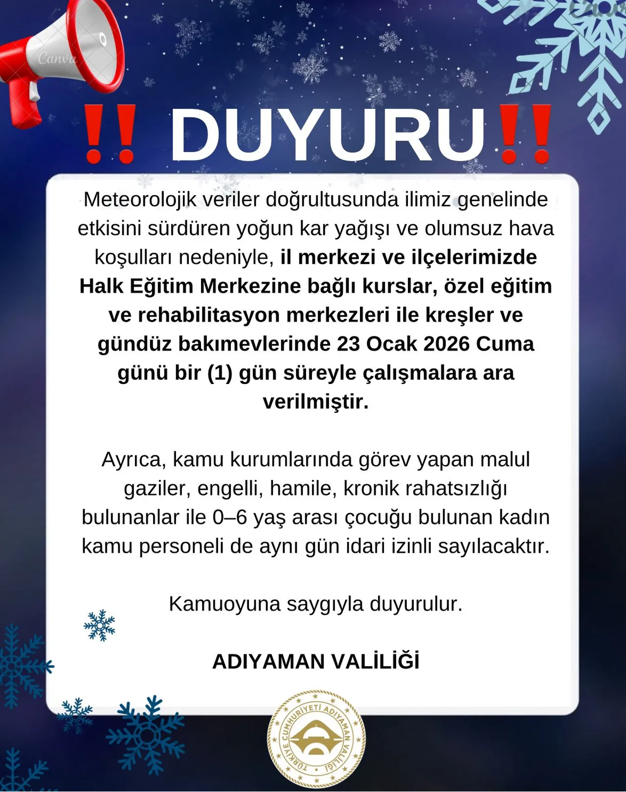 23 Ocak idari izin kararı alınan iller! Valilik açıklamaları takip ediliyor