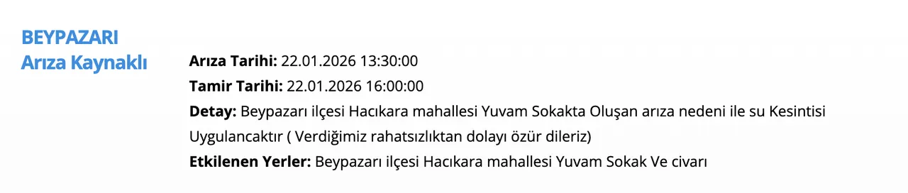 Ankara su kesintisi 22 Ocak: Sular saat kaçta gelecek? (Etimesgut, Polatlı, Keçiören)