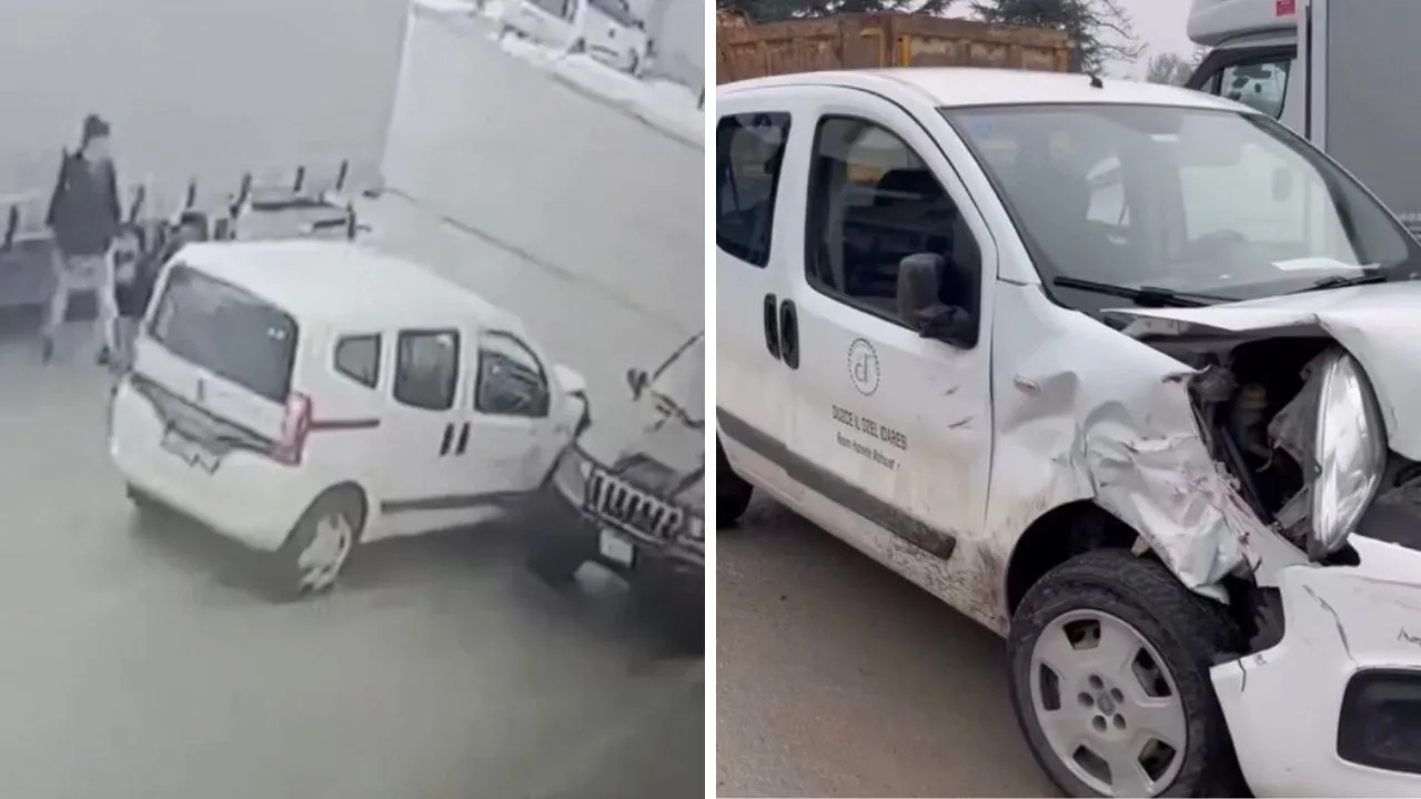 Araç muayene istasyonunda ilginç kaza! Her şey bir anda oldu, 3 araç hasar aldı