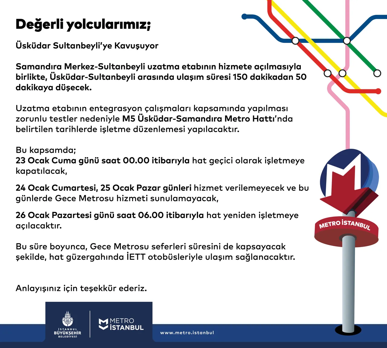 Üsküdar-Sultanbeyli metro hattı M5 kapalı mı, ne zaman açılacak? Metro İstanbul dan açıklama