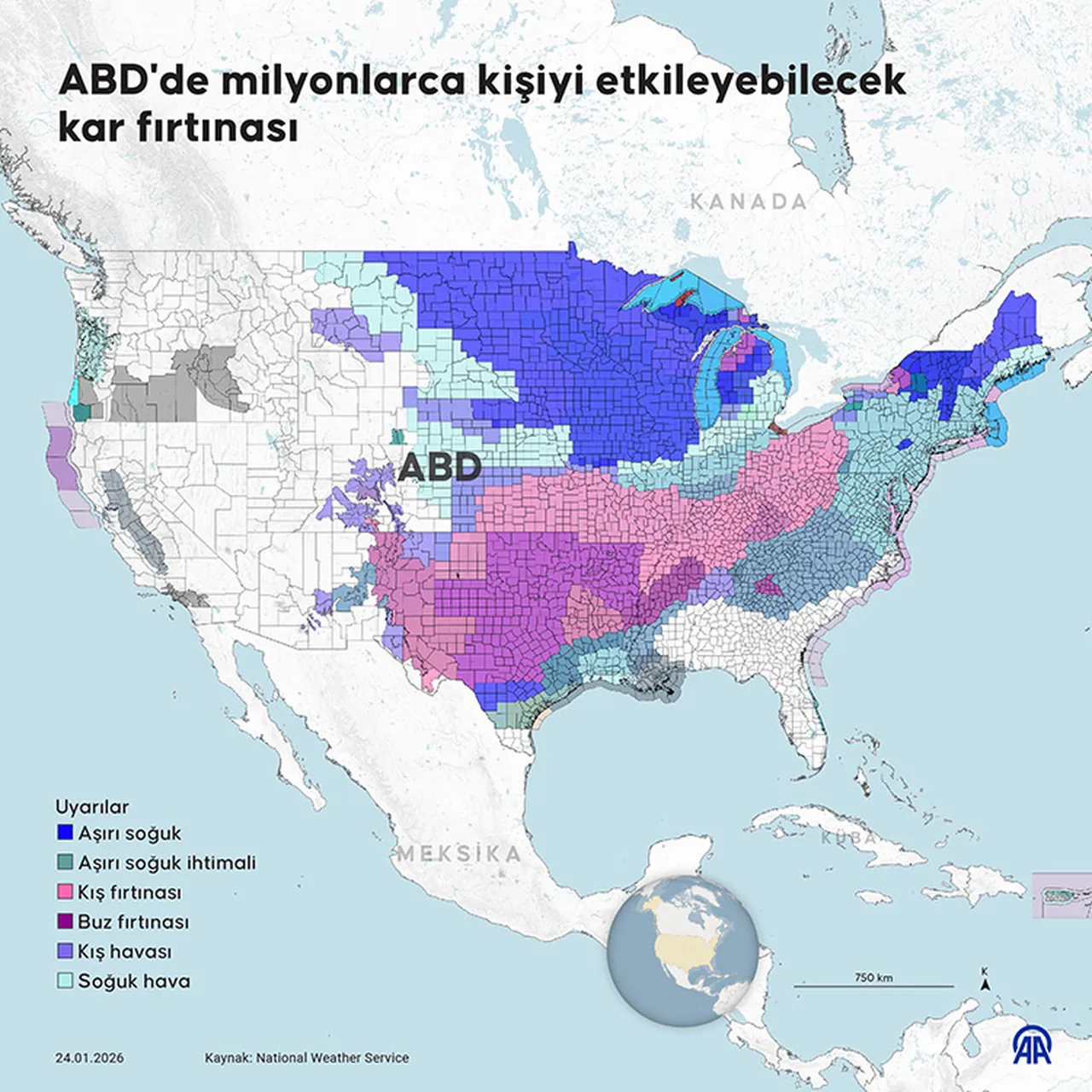 Eksi 45 derece, 30 santim kar! 'Tarihi kış fırtınaları' ABD'yi alarma geçirdi