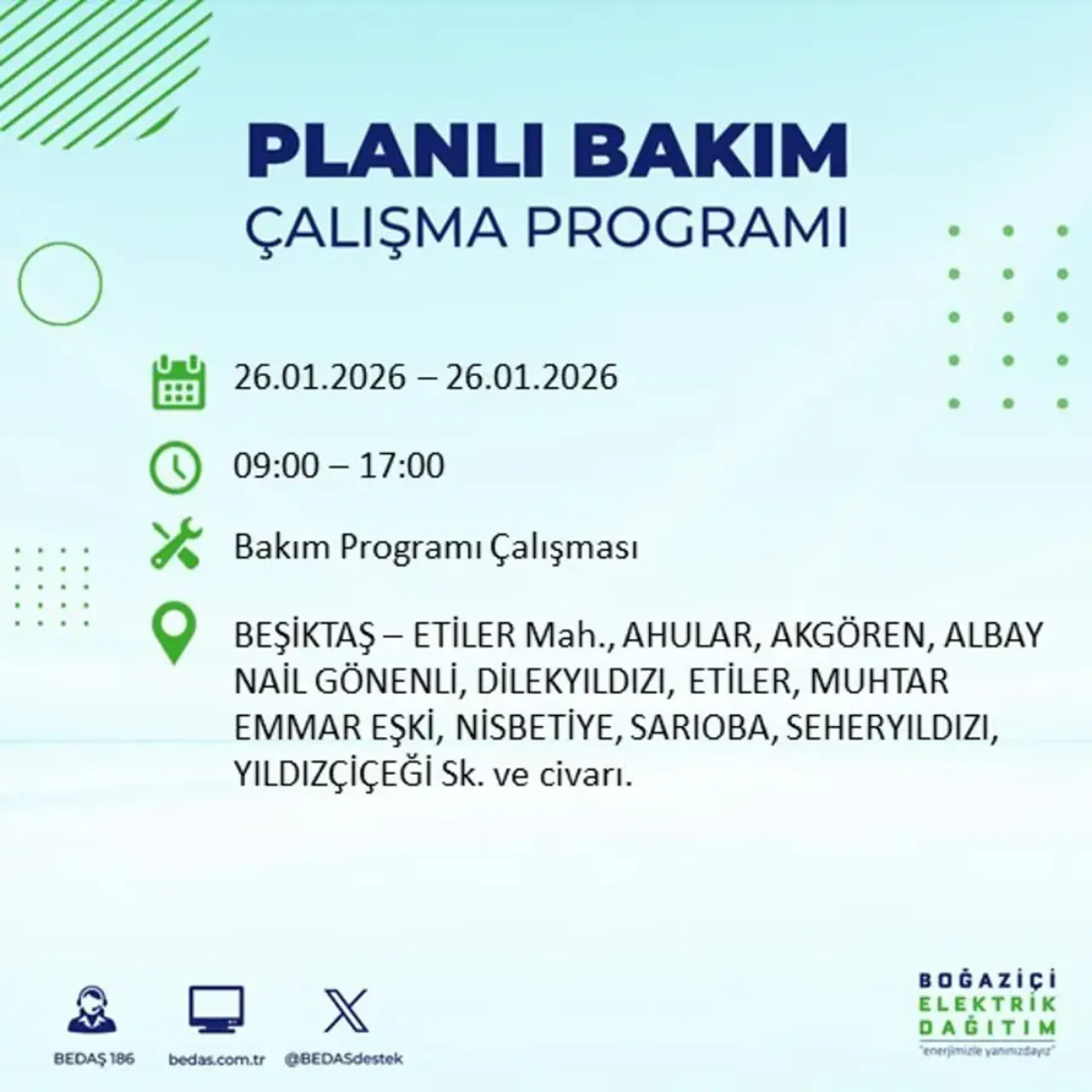 26 Ocak İstanbul elektrik kesintisi