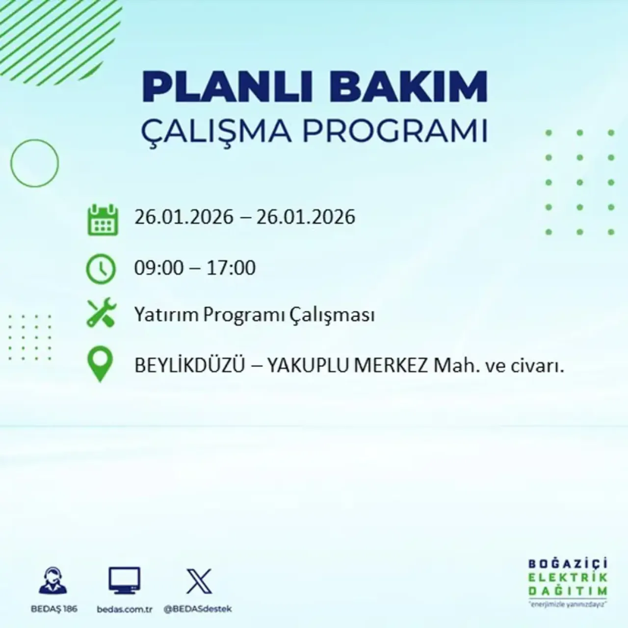26 Ocak İstanbul elektrik kesintisi