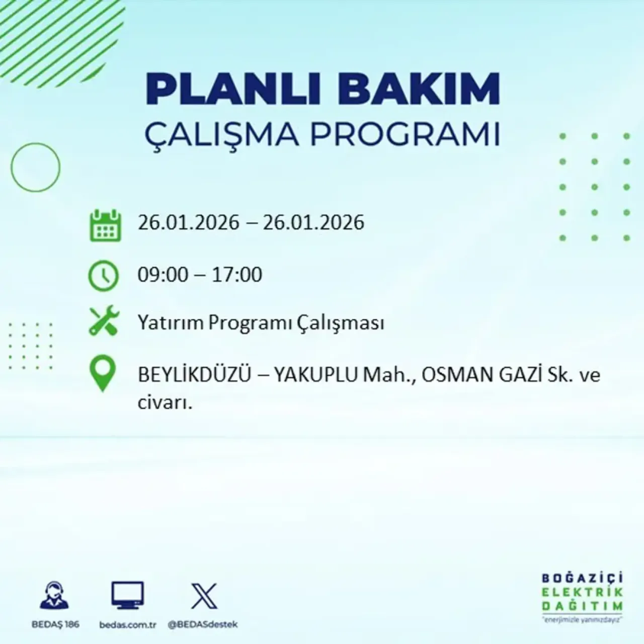 26 Ocak İstanbul elektrik kesintisi