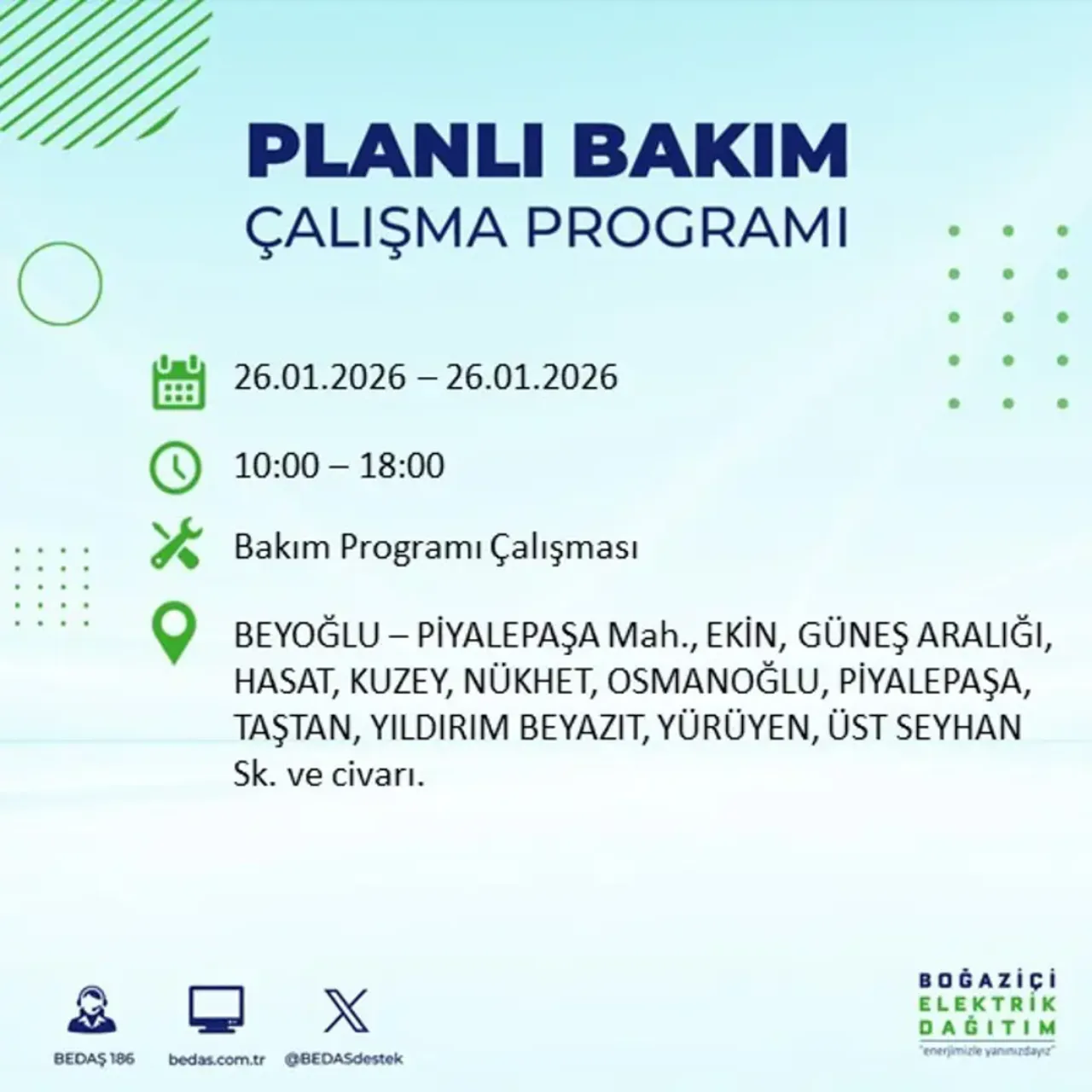 26 Ocak İstanbul elektrik kesintisi