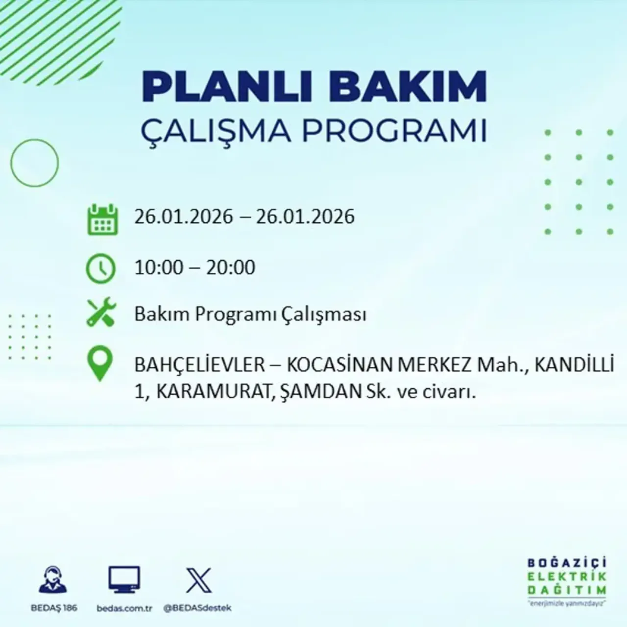 26 Ocak İstanbul elektrik kesintisi