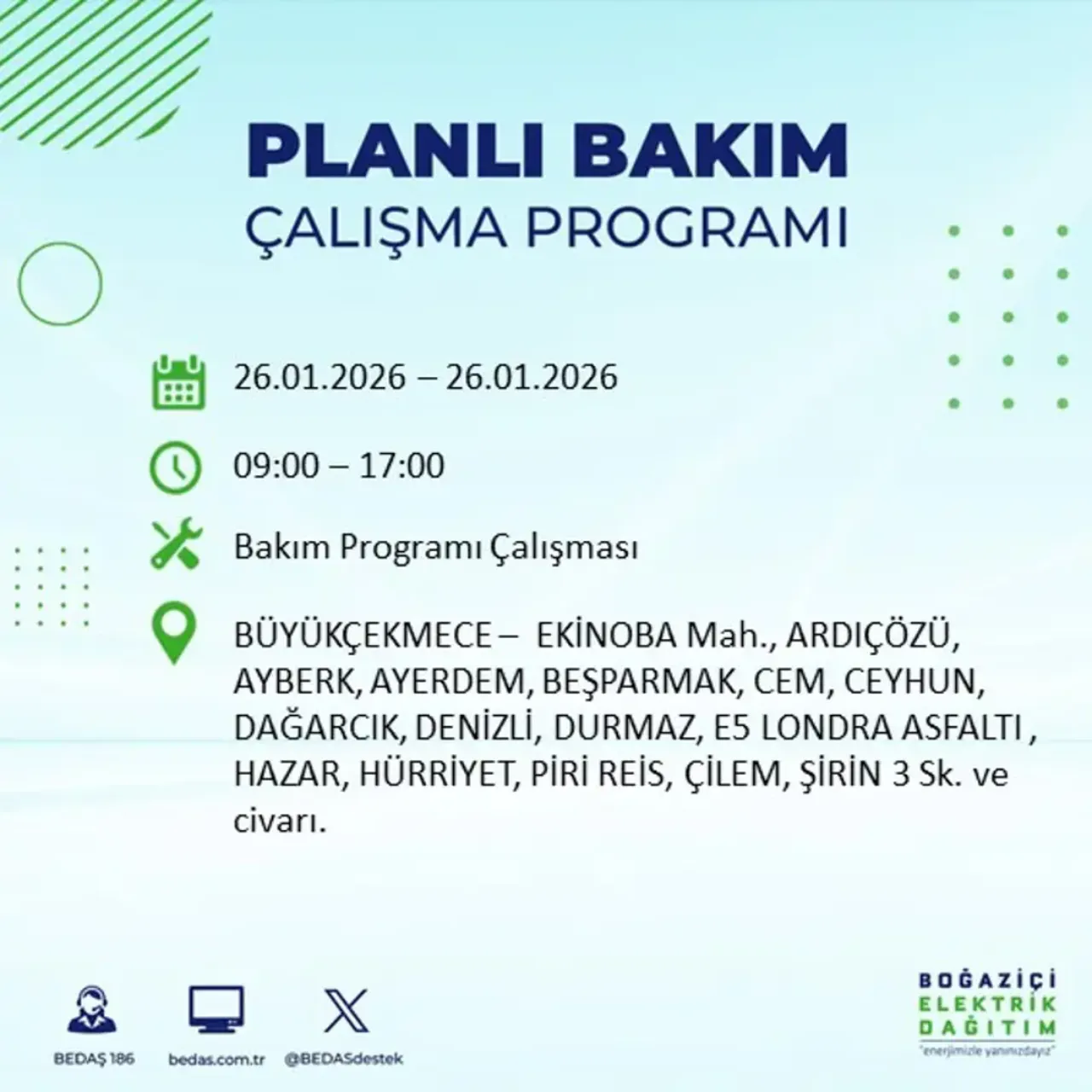 26 Ocak İstanbul elektrik kesintisi