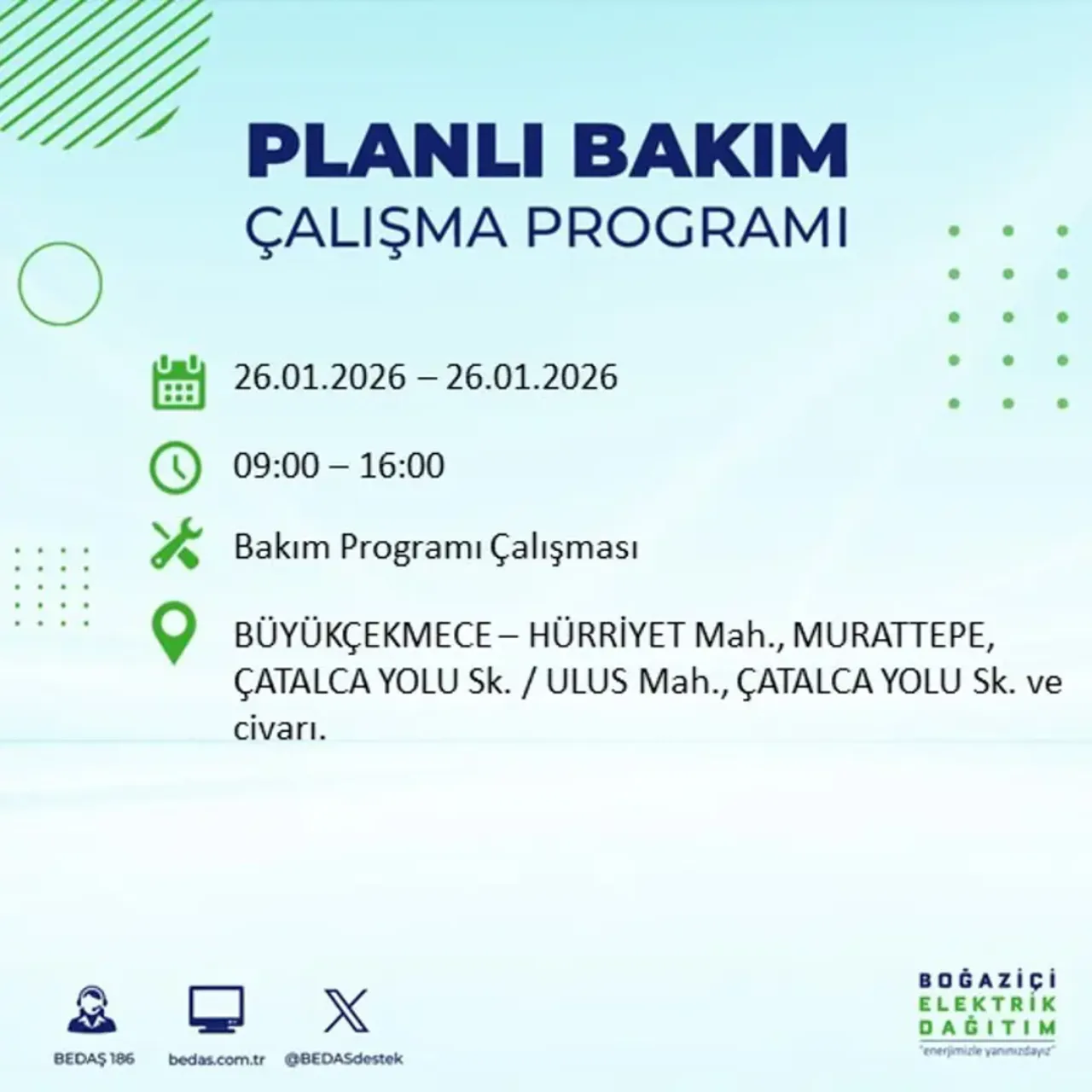 26 Ocak İstanbul elektrik kesintisi